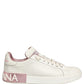 White Pink Leather Low Top Sneakers Shoes