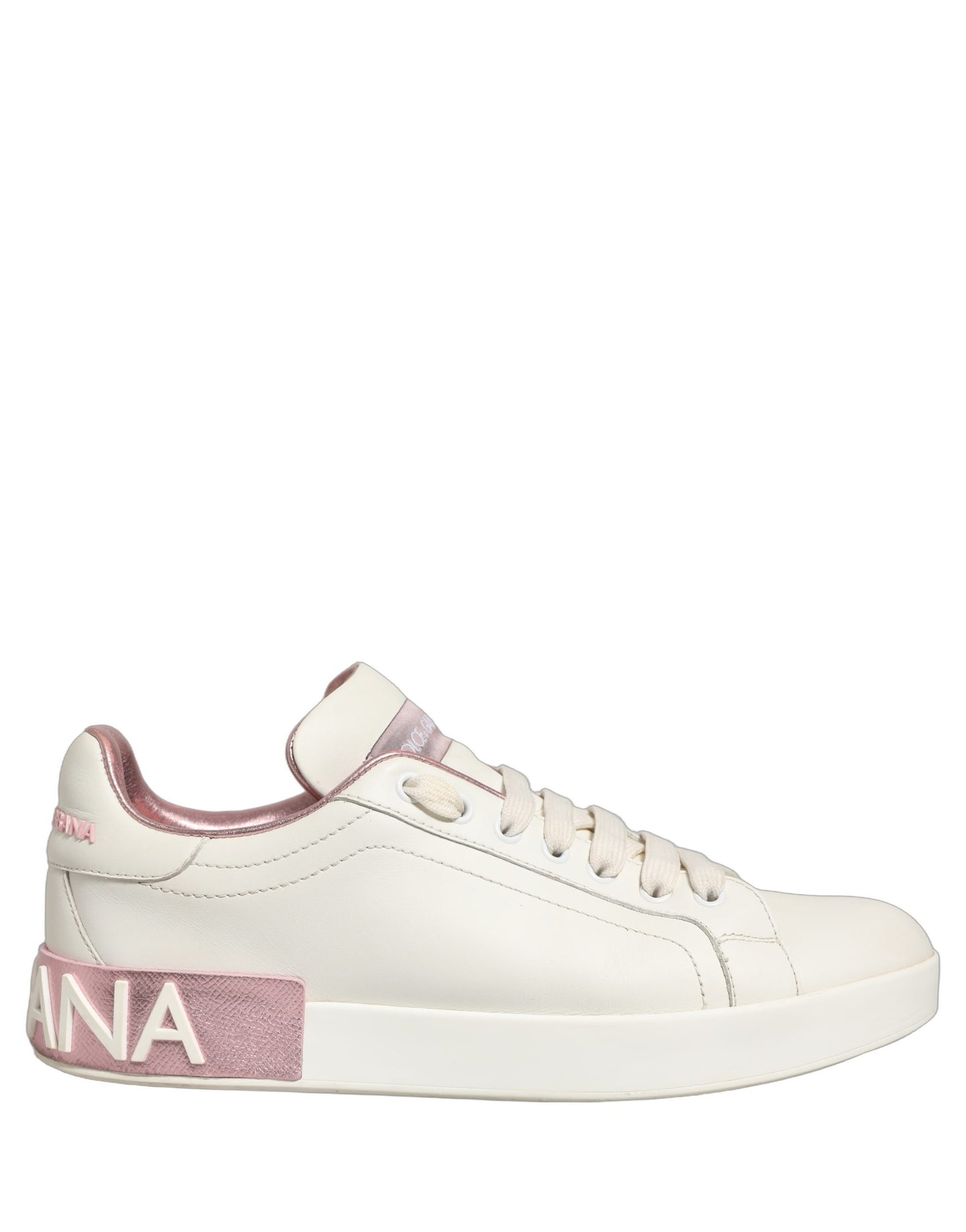 White Pink Leather Low Top Sneakers Shoes