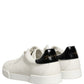 White Black Leather Lace Up Sneakers Shoes