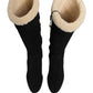 Black Suede Leather Knee High Boots Shoes