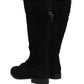Black Suede Leather Knee High Boots Shoes