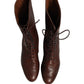 Brown Leather Lace Up Mid Calf Boots Shoes