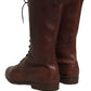 Brown Leather Lace Up Mid Calf Boots Shoes