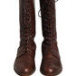 Brown Leather Lace Up Mid Calf Boots Shoes