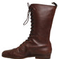 Brown Leather Lace Up Mid Calf Boots Shoes