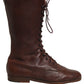 Brown Leather Lace Up Mid Calf Boots Shoes