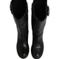 Black Leather Buckle Detail Mid Calf Boots Shoes