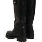 Black Leather Buckle Detail Mid Calf Boots Shoes