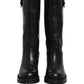 Black Leather Buckle Detail Mid Calf Boots Shoes