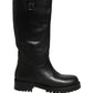 Black Leather Buckle Detail Mid Calf Boots Shoes