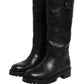 Black Leather Buckle Detail Mid Calf Boots Shoes