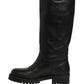 Black Leather Buckle Detail Mid Calf Boots Shoes