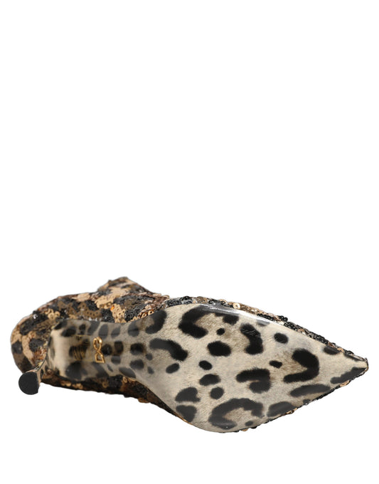 Gold Leopard Sequin Sock Ankle Boots Shoes