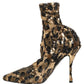 Gold Leopard Sequin Sock Ankle Boots Shoes