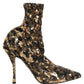 Gold Leopard Sequin Sock Ankle Boots Shoes