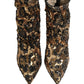 Gold Leopard Sequin Sock Ankle Boots Shoes