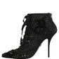 Black Embellished Mesh Ankle Boots Shoes