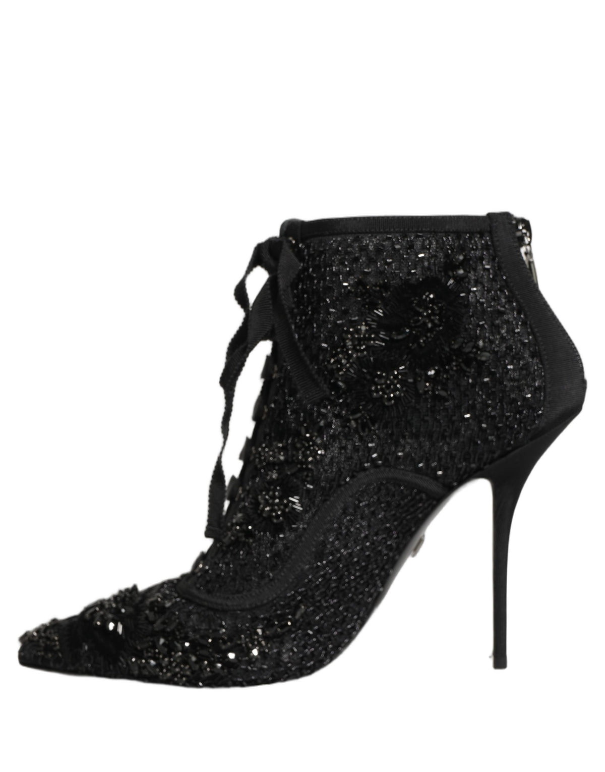 Black Embellished Mesh Ankle Boots Shoes