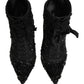 Black Embellished Mesh Ankle Boots Shoes