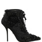 Black Embellished Mesh Ankle Boots Shoes