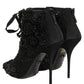 Black Embellished Mesh Ankle Boots Shoes