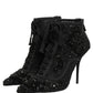 Black Embellished Mesh Ankle Boots Shoes