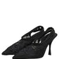 Black Lace Pointed Toe Slingback Pumps Shoes