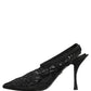 Black Lace Pointed Toe Slingback Pumps Shoes