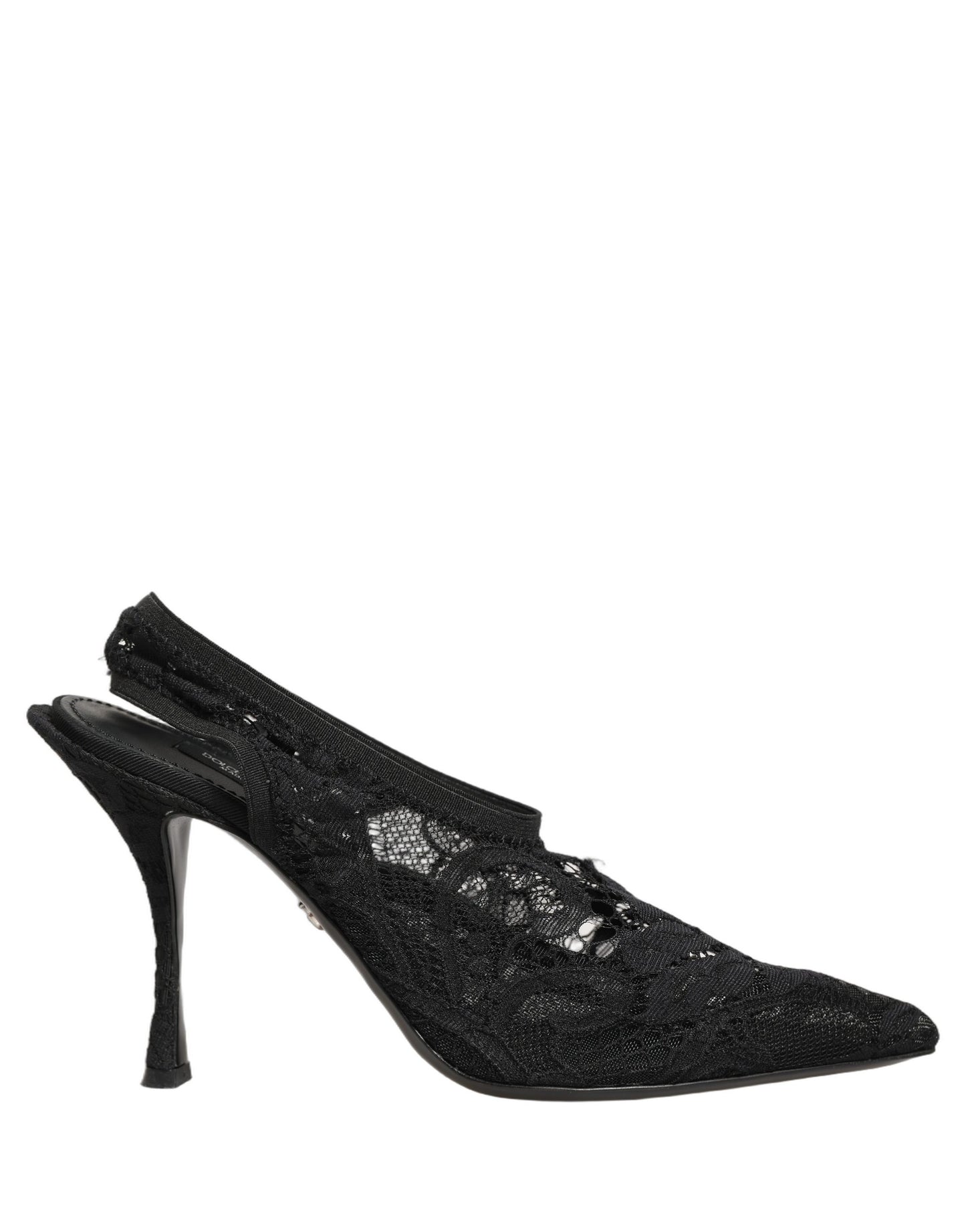 Black Lace Pointed Toe Slingback Pumps Shoes