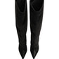 Black Satin Knee High Stiletto Boots Shoes