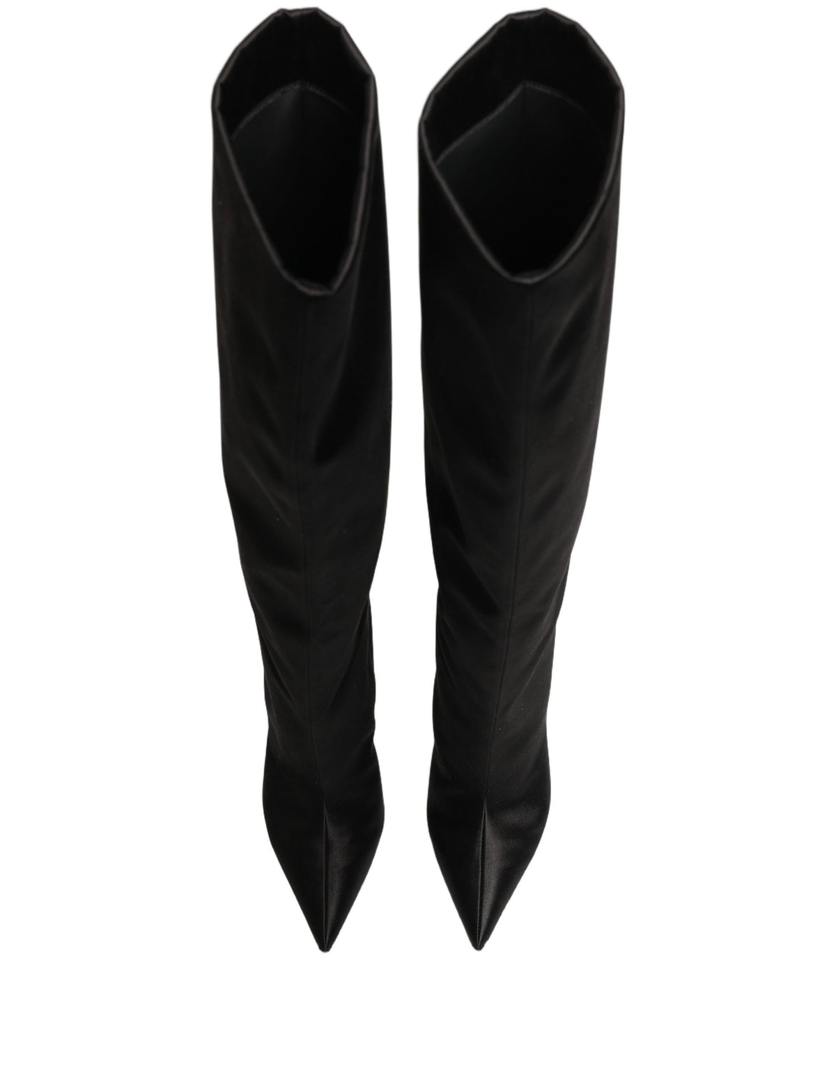 Black Satin Knee High Stiletto Boots Shoes