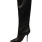 Black Satin Knee High Stiletto Boots Shoes