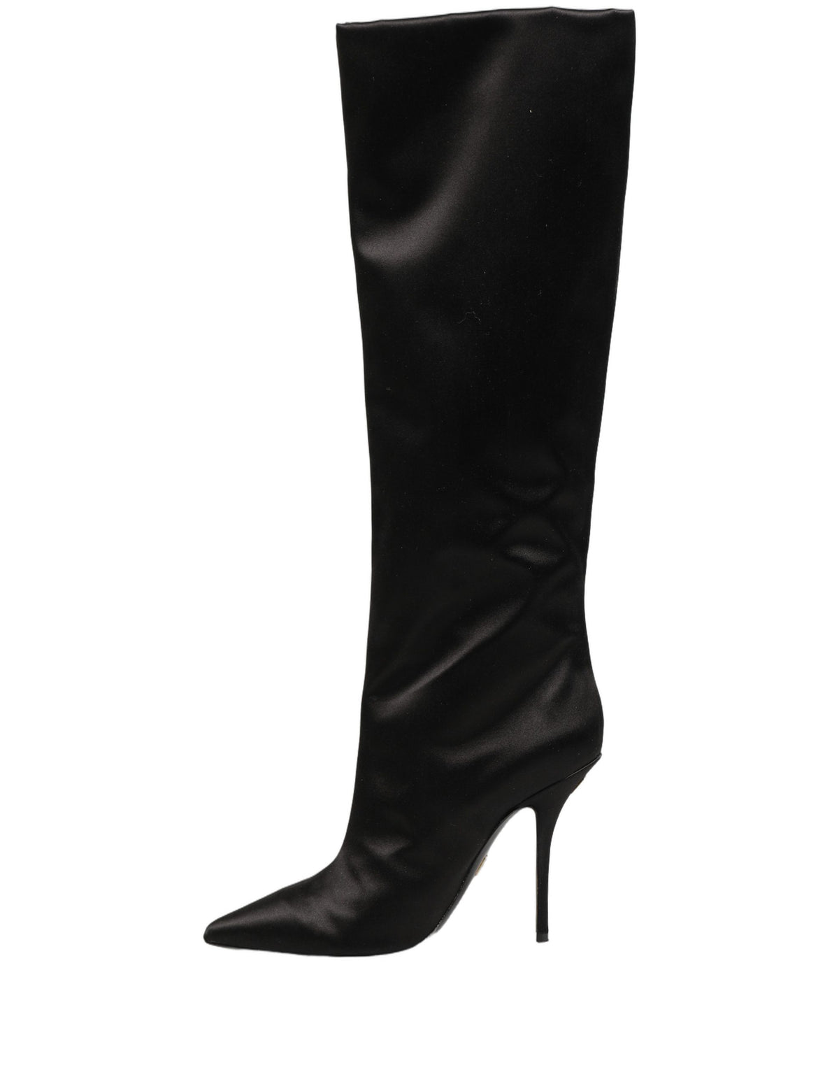 Black Satin Knee High Stiletto Boots Shoes