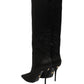 Black Satin Knee High Stiletto Boots Shoes