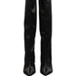 Black Satin Knee High Stiletto Boots Shoes