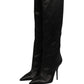 Black Satin Knee High Stiletto Boots Shoes