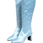 Light Blue Satin Knee High Boots Shoes