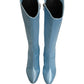 Light Blue Satin Knee High Boots Shoes