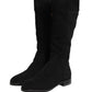 Suede Leather Knee High Boots Black