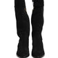 Suede Leather Knee High Boots Black