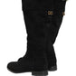 Suede Leather Knee High Boots Black