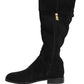 Suede Leather Knee High Boots Black