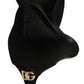 Black Satin Knee High Kitten Boots Shoes