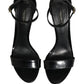 Black Leather Ankle Strap Heels Sandals Shoes