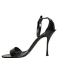 Black Leather Ankle Strap Heels Sandals Shoes