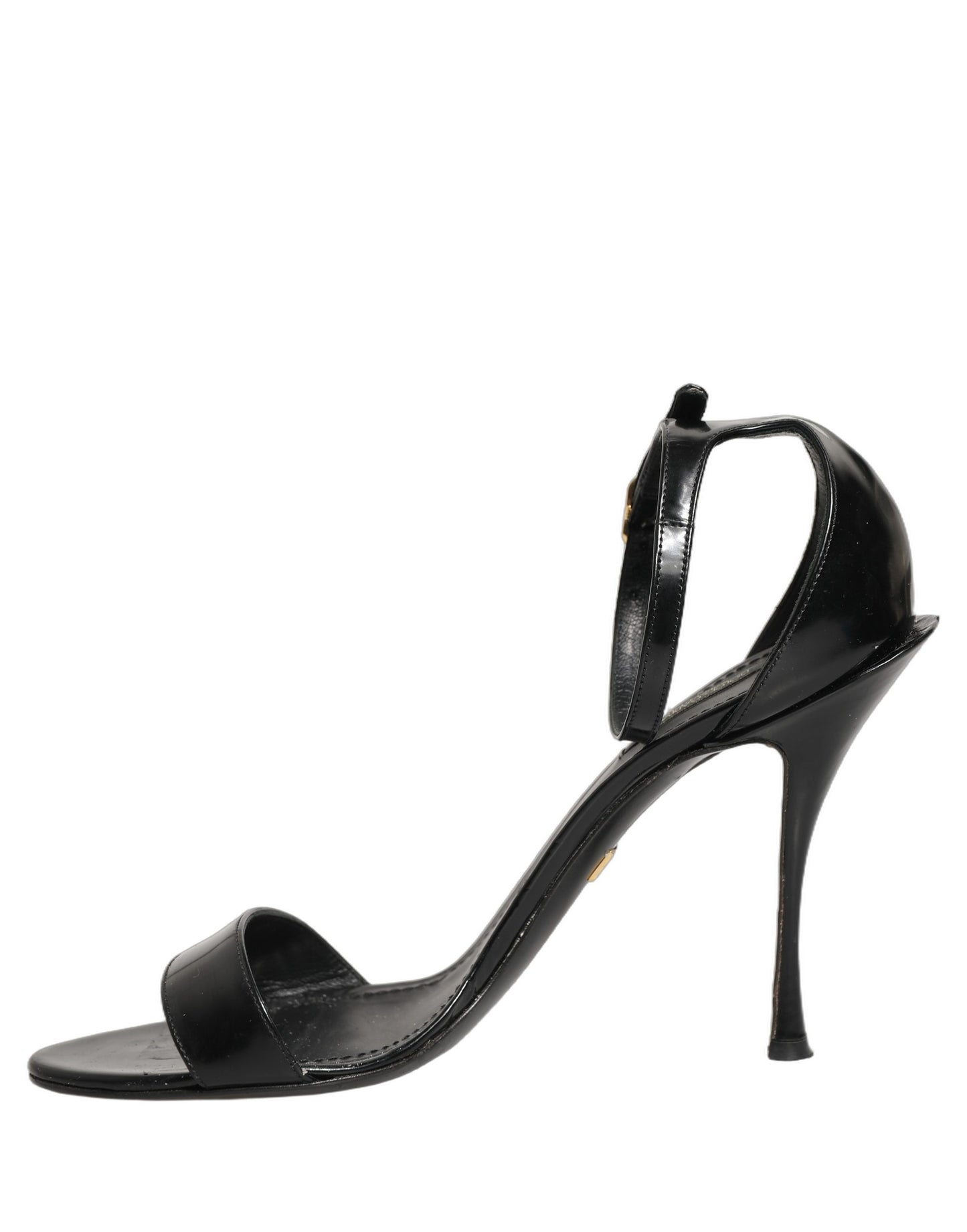 Black Leather Ankle Strap Heels Sandals Shoes