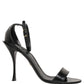 Black Leather Ankle Strap Heels Sandals Shoes
