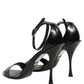 Black Leather Ankle Strap Heels Sandals Shoes