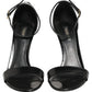 Black Leather Ankle Strap Heels Sandals Shoes