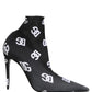 Black Logo Stretch Heels Ankle Boots Shoes